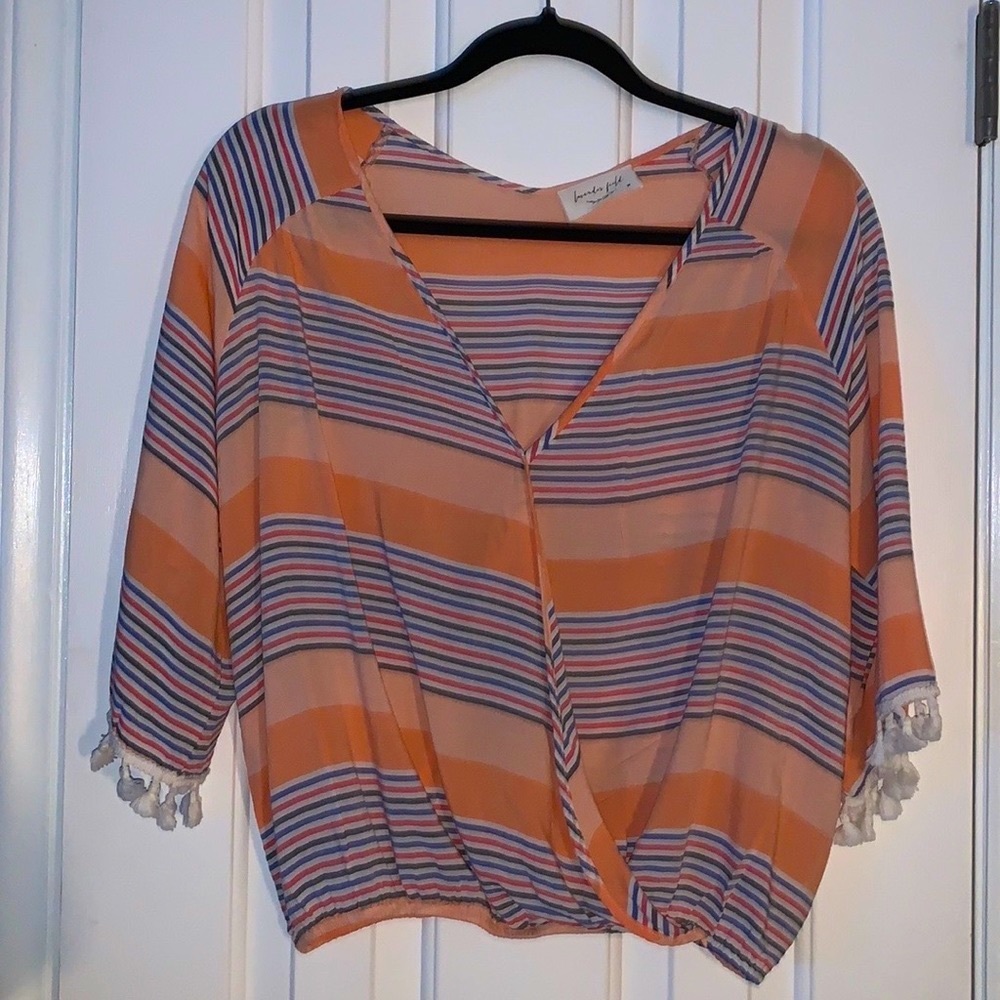 Lavender Field striped faux wrap blouse size Medium - Picture 6 of 7